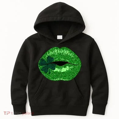 Shamrock Irish Clover Lips Kids Hoodie