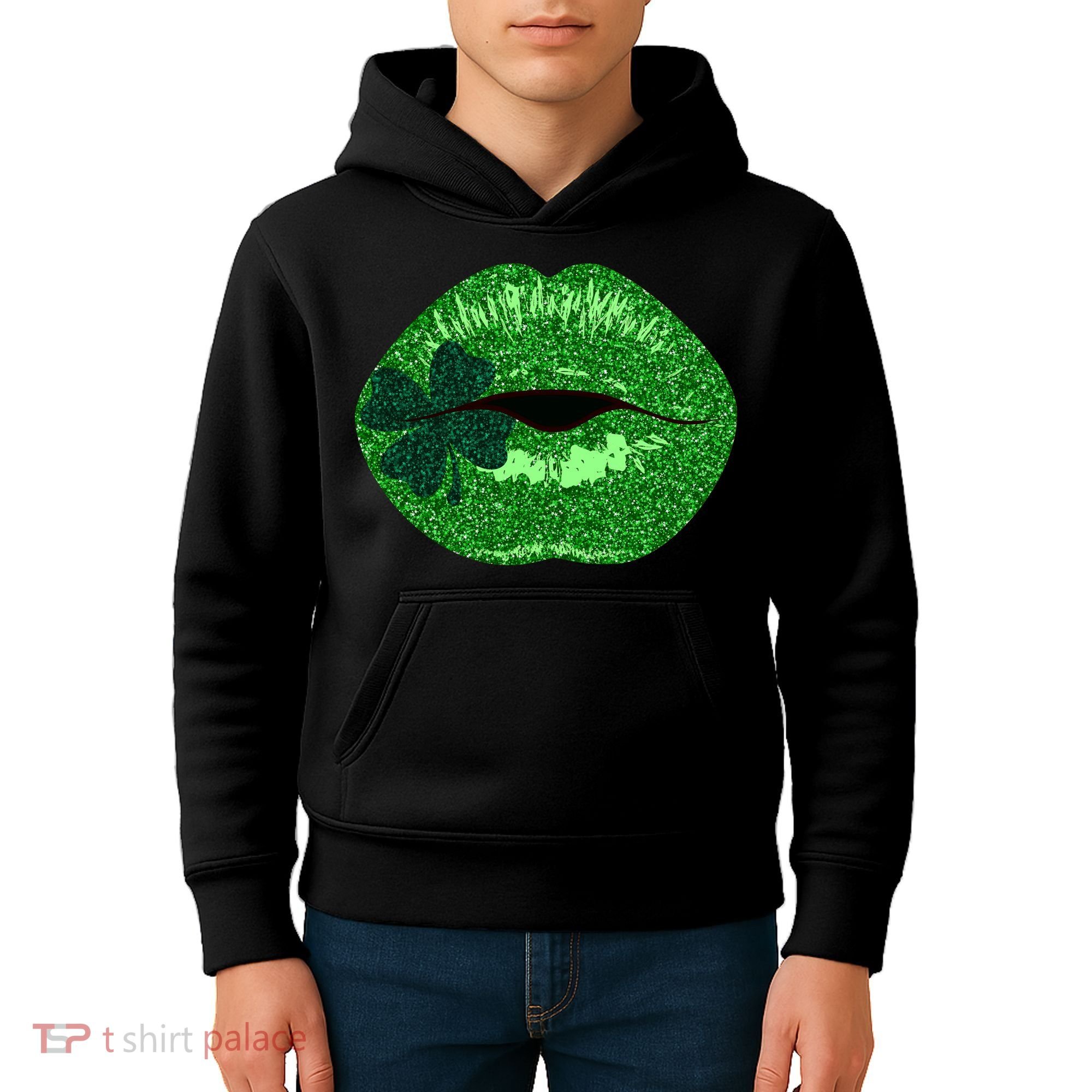 Shamrock Irish Clover Lips Kids Hoodie