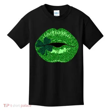 Shamrock Irish Clover Lips Kids T-Shirt