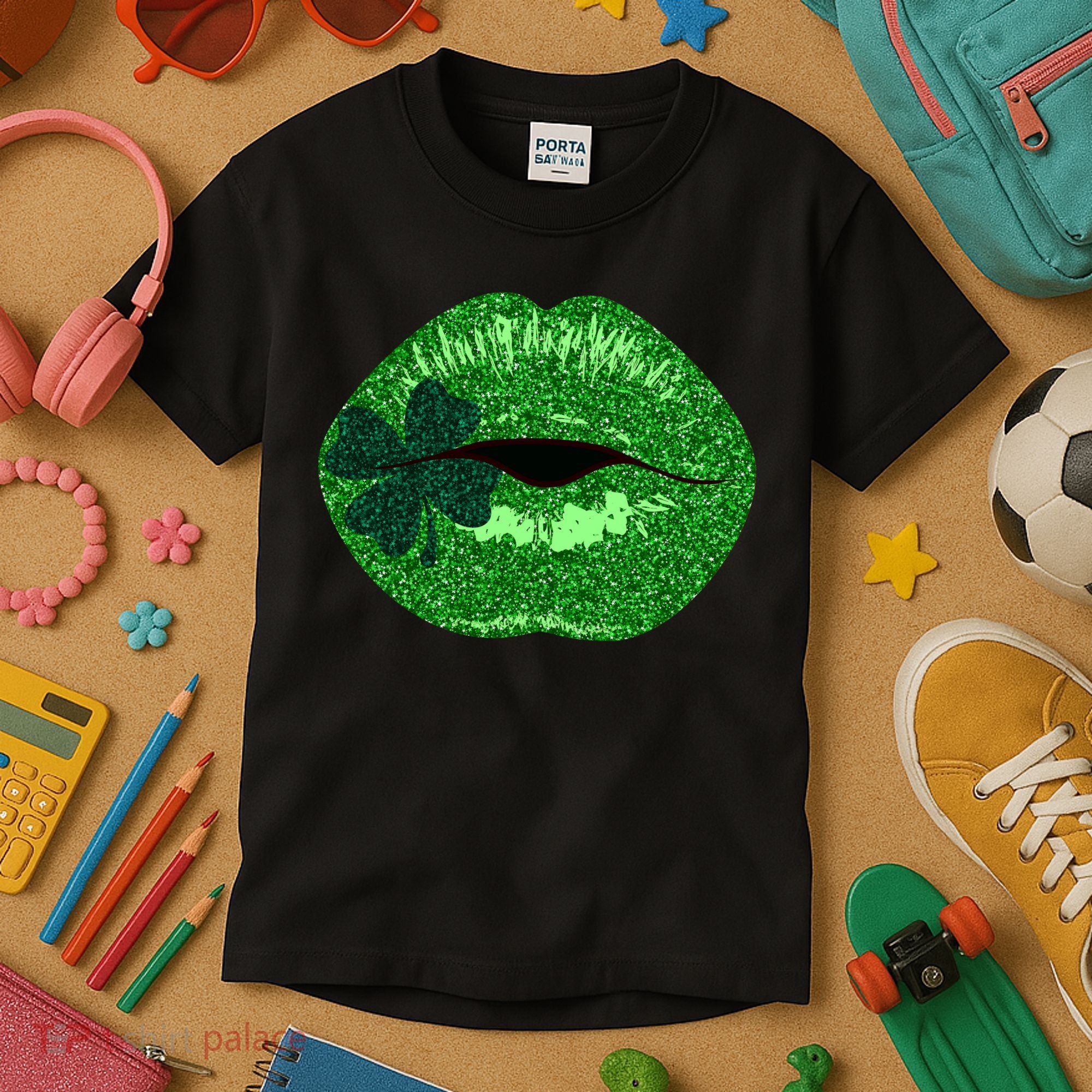 Shamrock Irish Clover Lips Kids T-Shirt