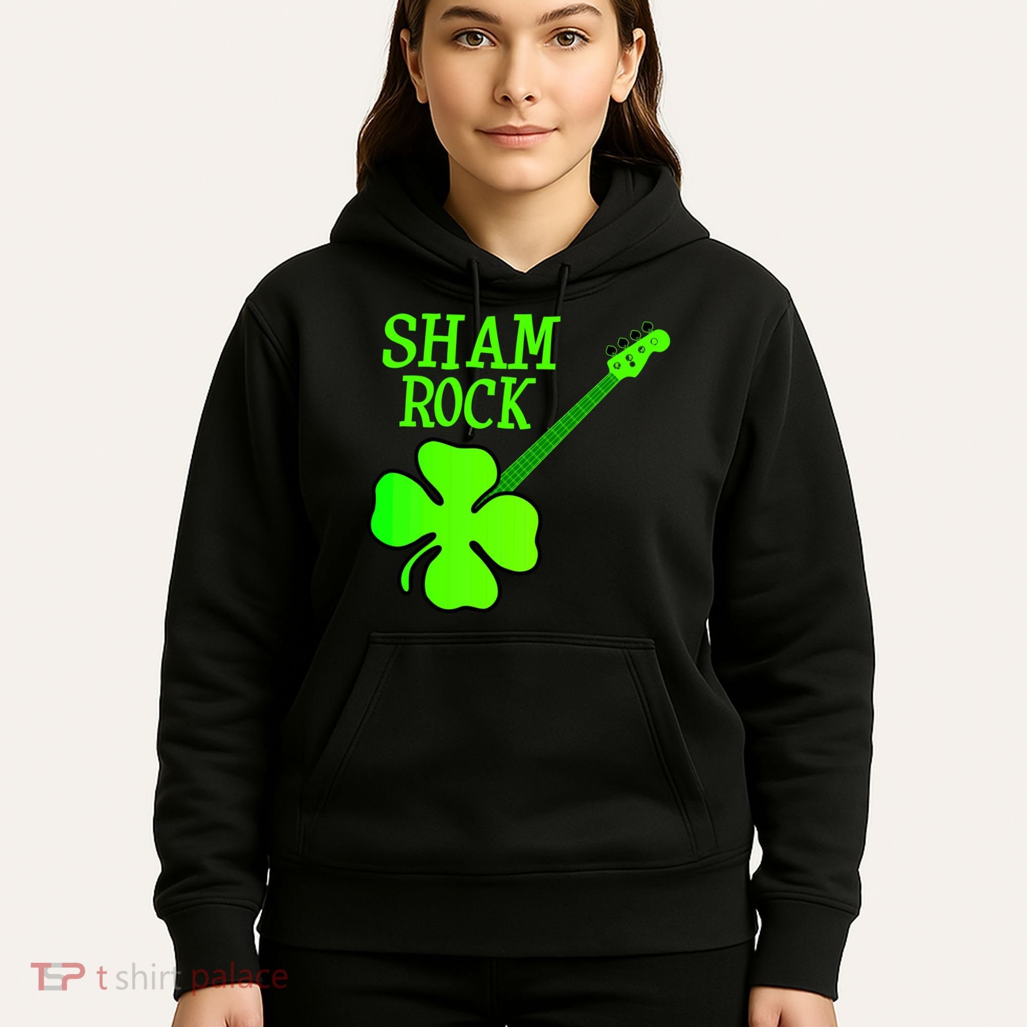 Shamrock Rocks Guitar Irish Clover Hoodie
