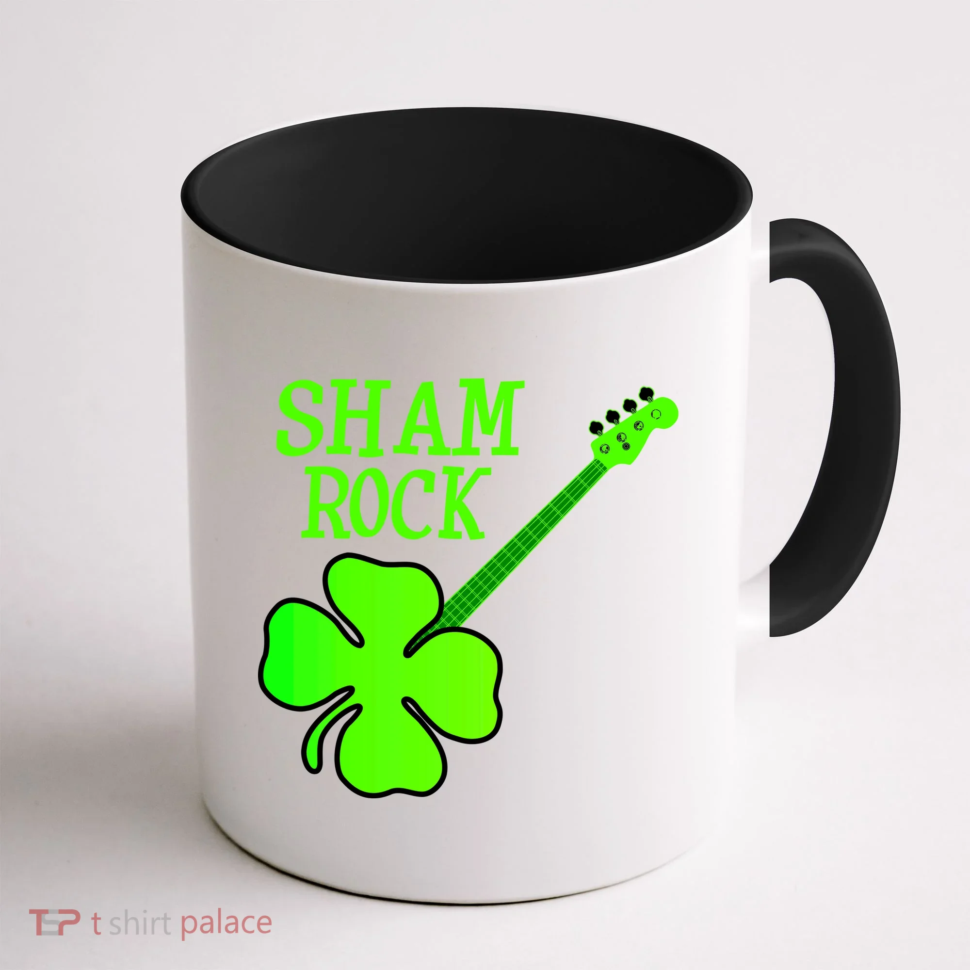 Shamrock Rocks Guitar Irish Clover Coffee Mug