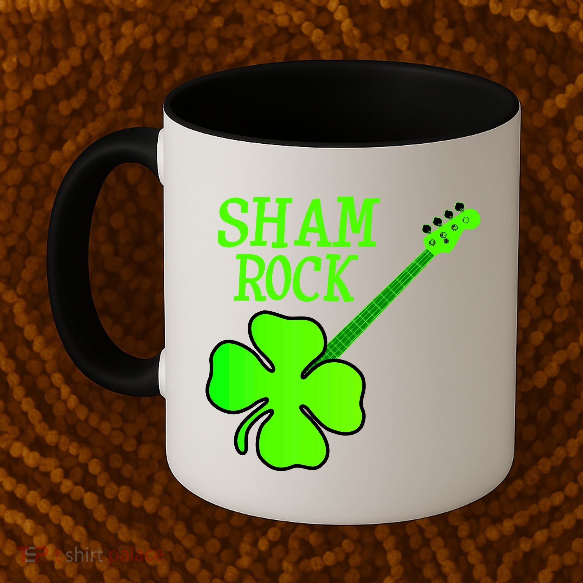 Shamrock Rocks Guitar Irish Clover Coffee Mug
