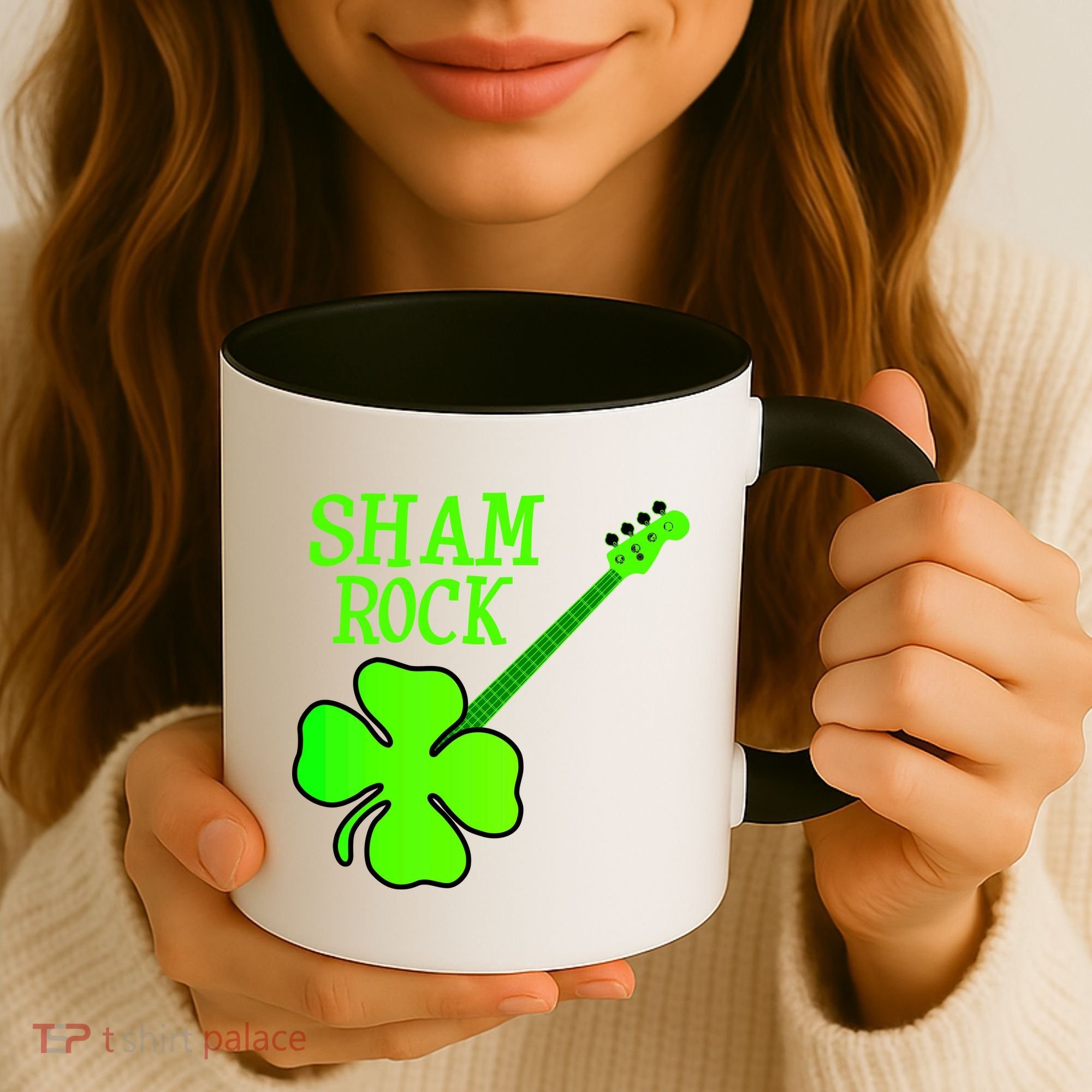 Shamrock Rocks Guitar Irish Clover Coffee Mug
