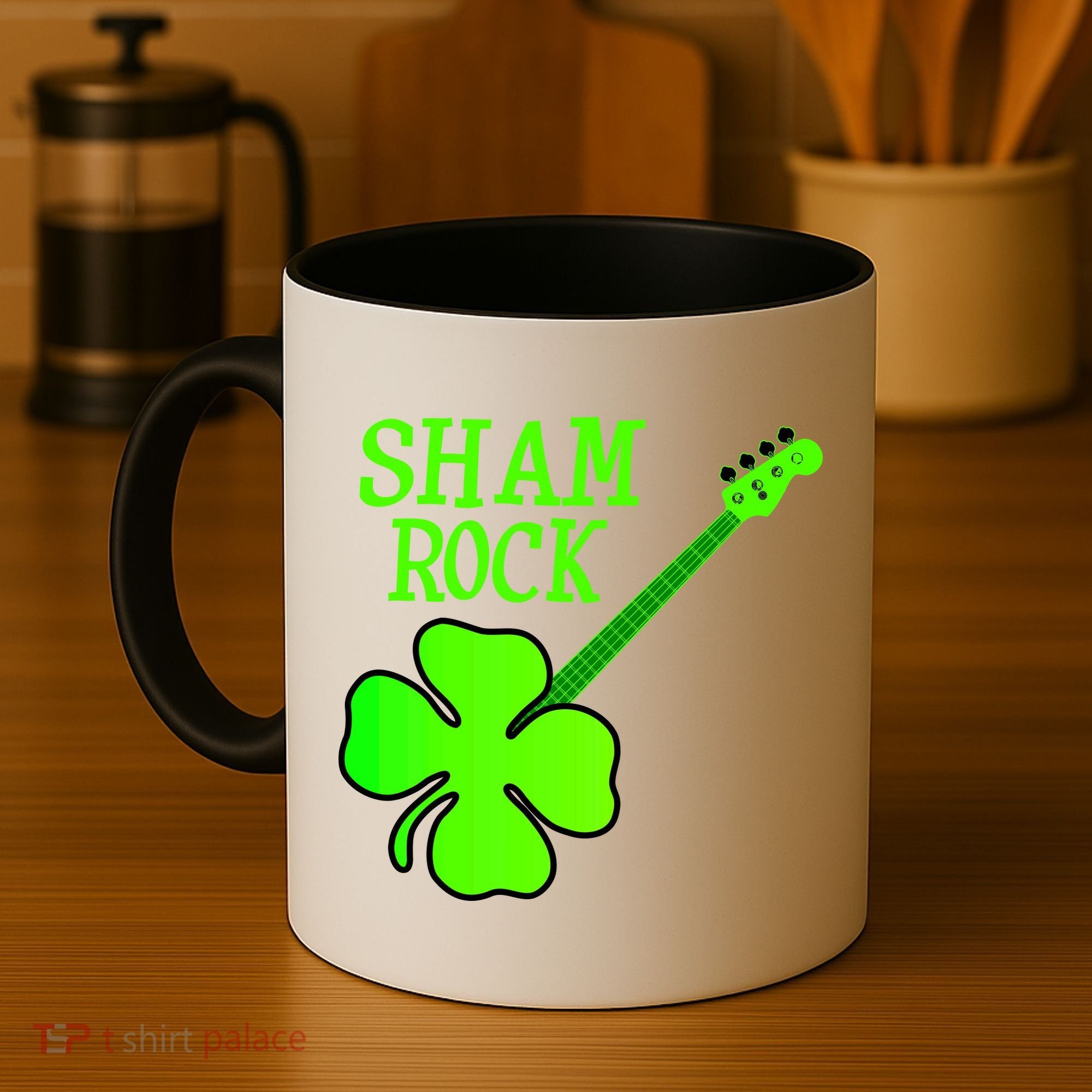 Shamrock Rocks Guitar Irish Clover Coffee Mug