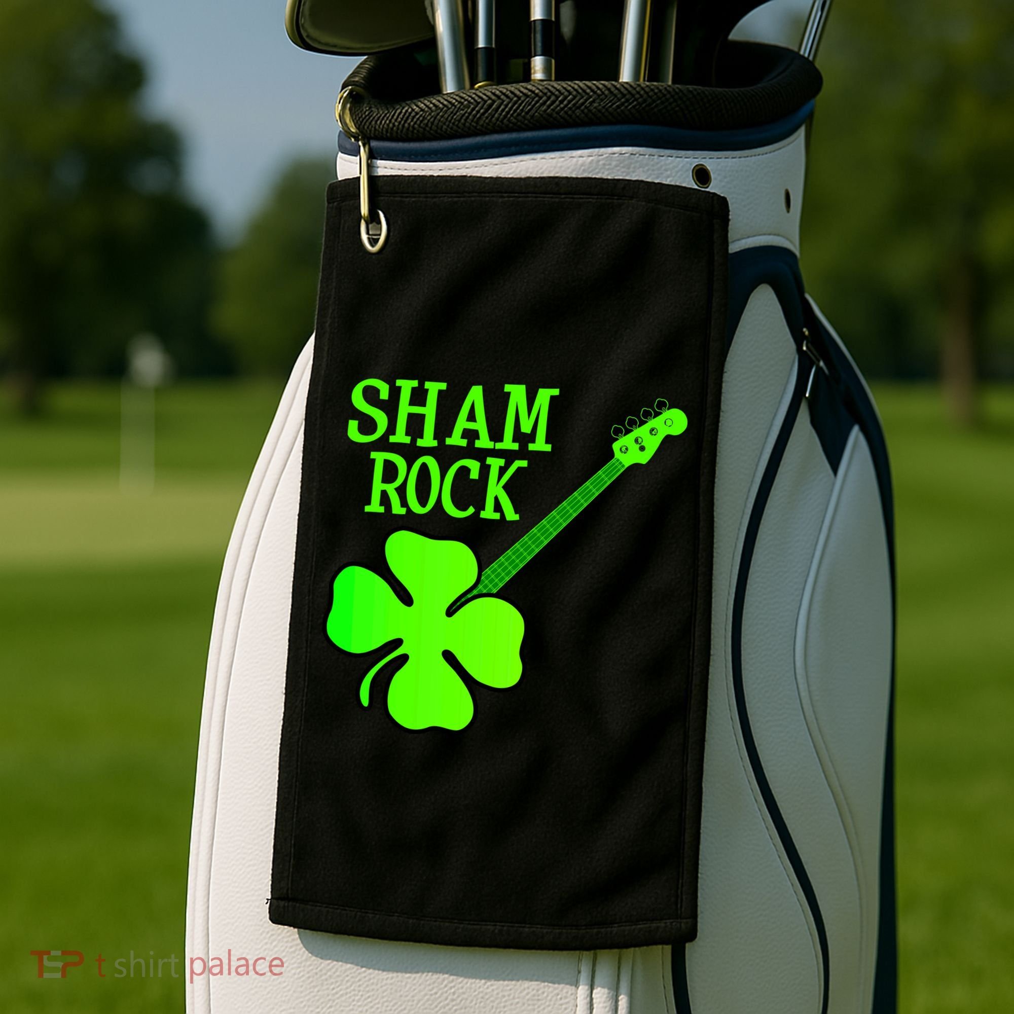Shamrock Rocks Guitar Irish Clover Golf Towel