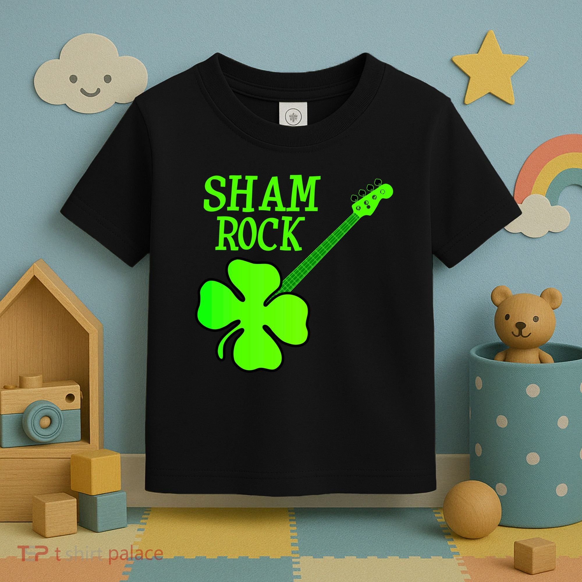 Shamrock Rocks Guitar Irish Clover Toddler T-Shirt