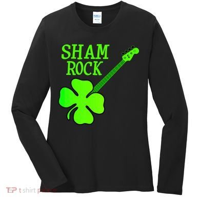 Shamrock Rocks Guitar Irish Clover Women's Long Sleeve Shirt