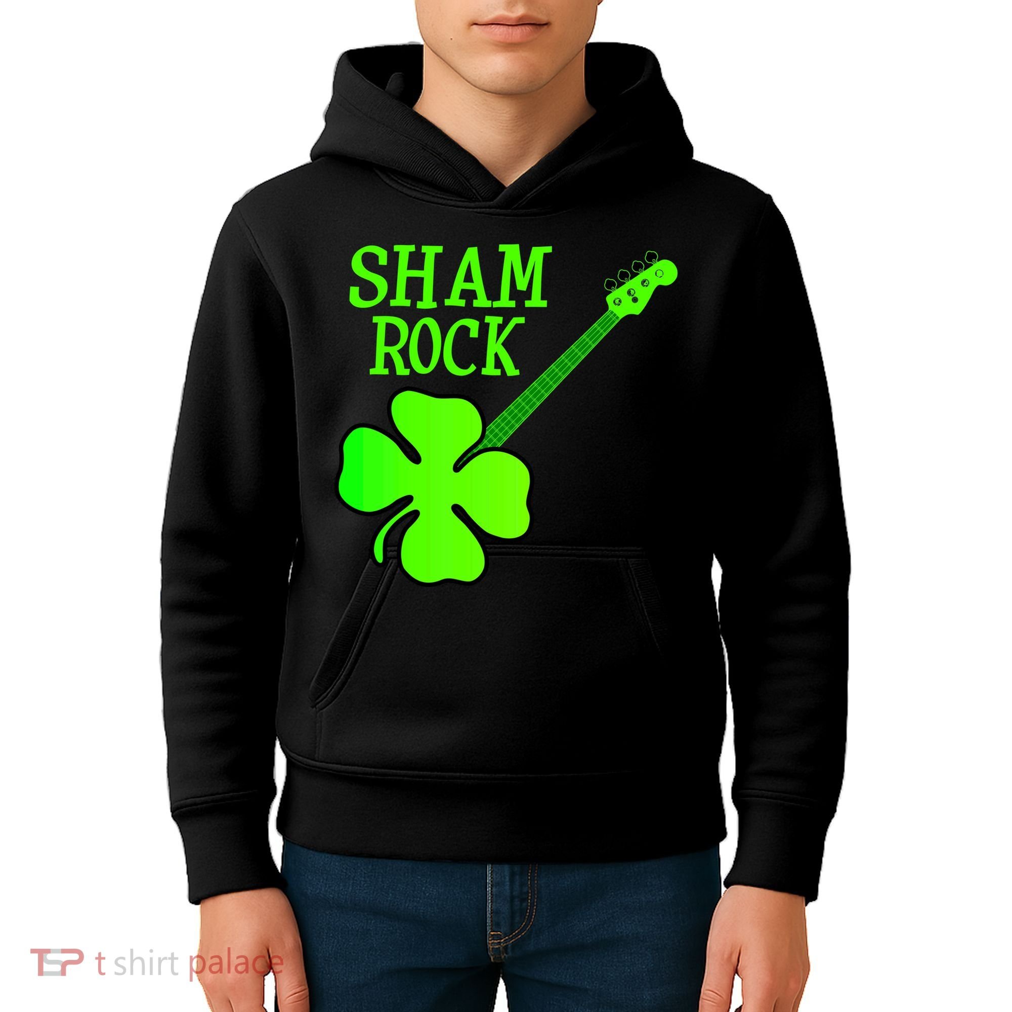 Shamrock Rocks Guitar Irish Clover Kids Hoodie