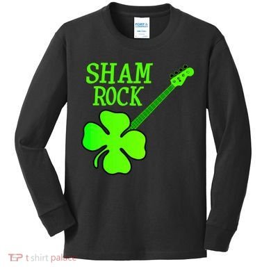 Shamrock Rocks Guitar Irish Clover Kids Long Sleeve Shirt