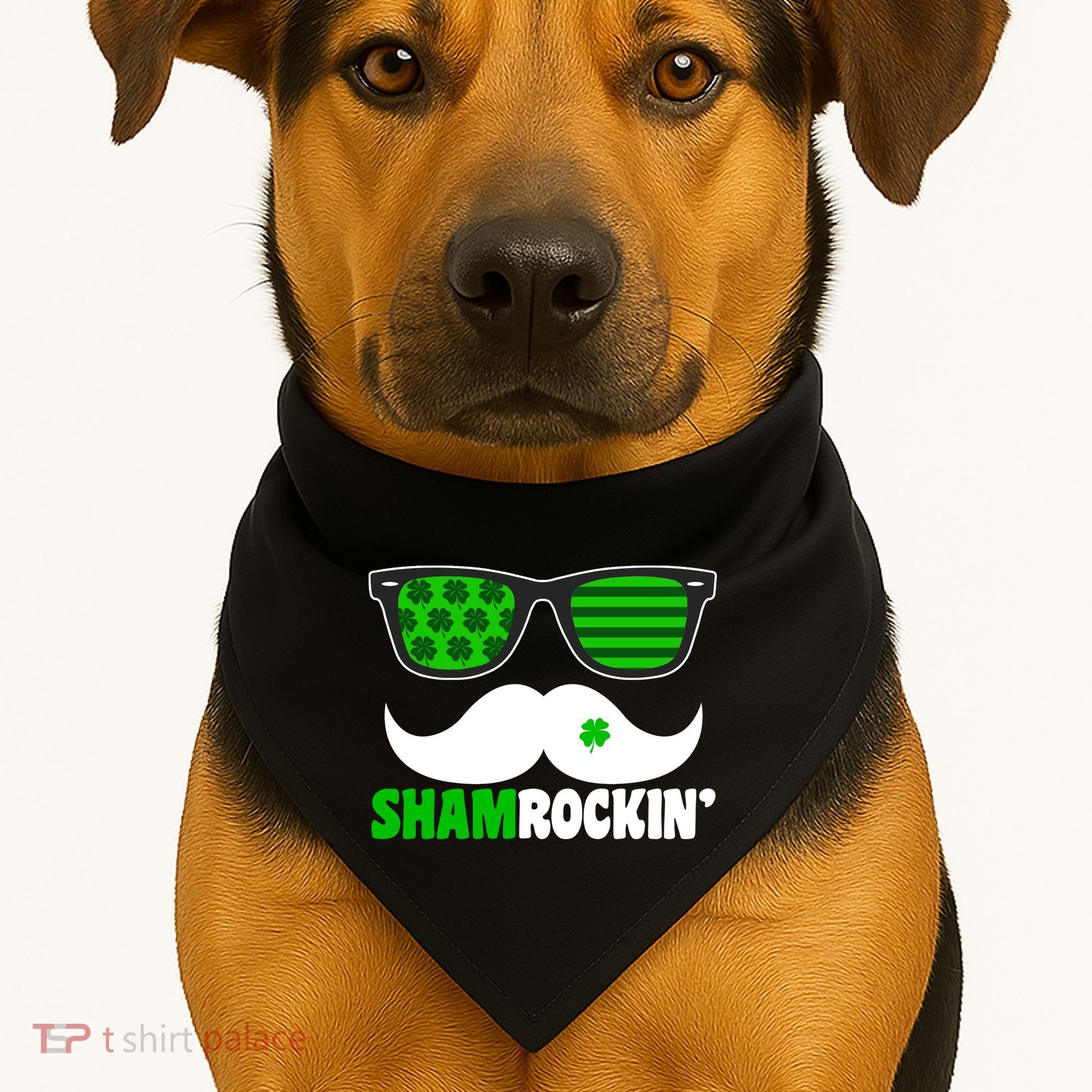 Shamrockin' Mustach Glasses Shamrock USA-Made Doggie Bandana