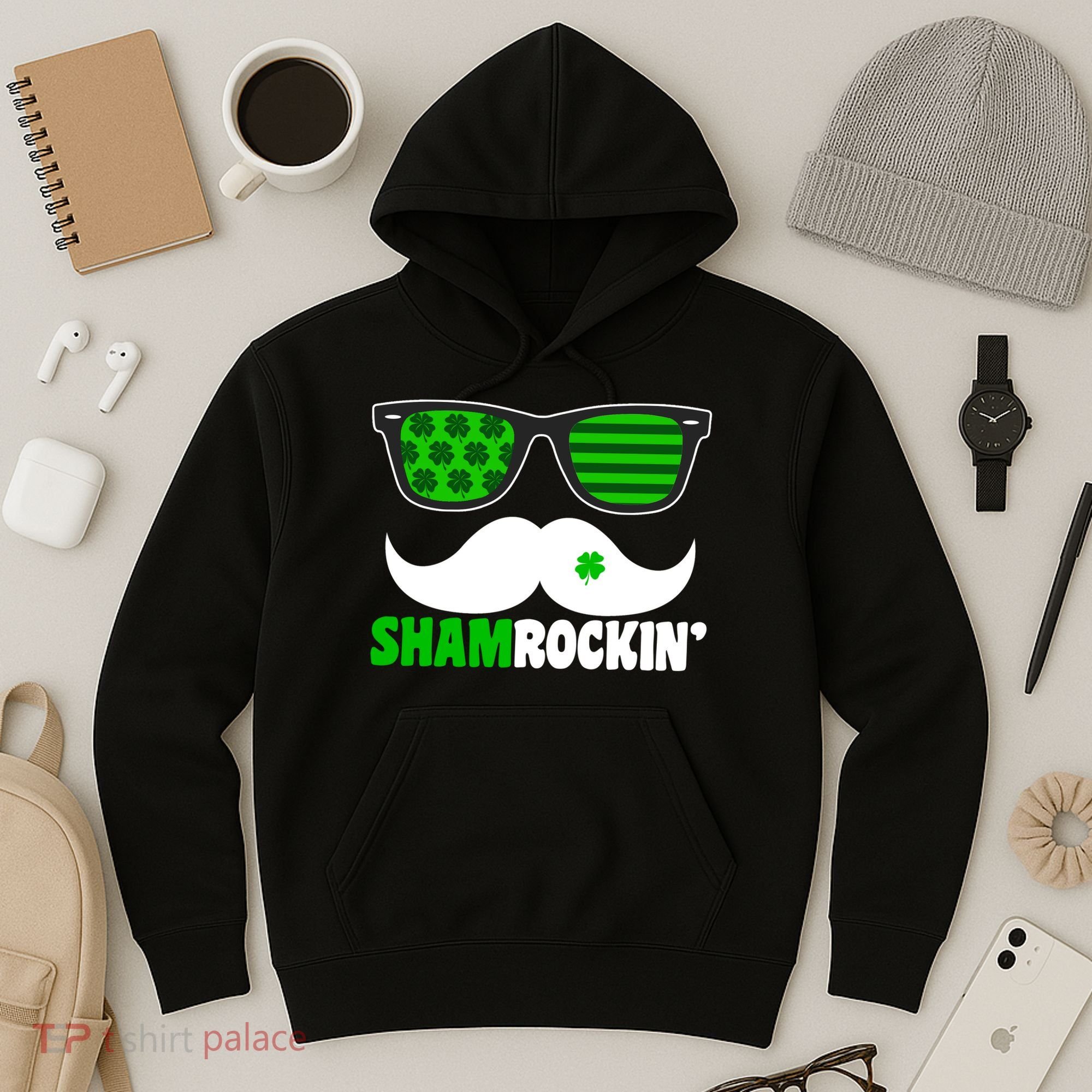 Shamrockin' Mustach Glasses Shamrock Hoodie