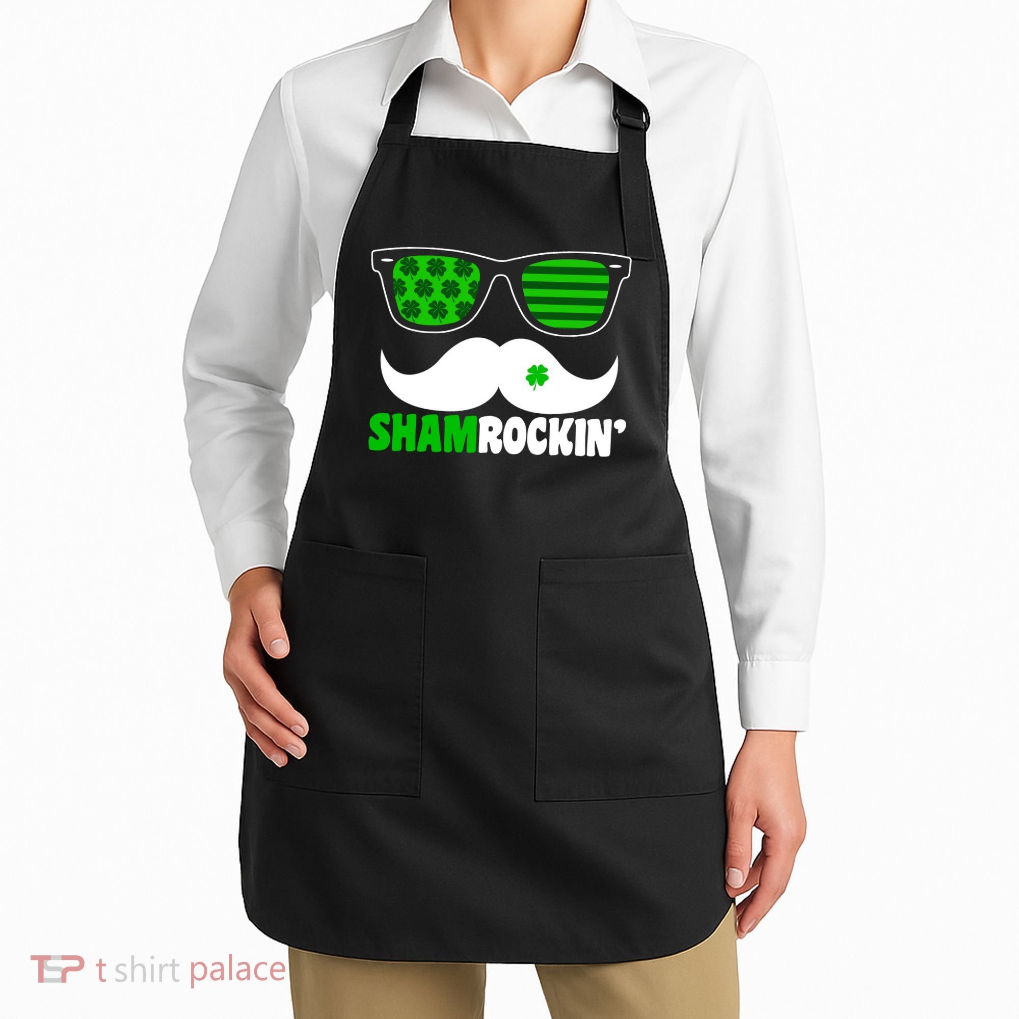 Shamrockin' Mustach Glasses Shamrock Apron