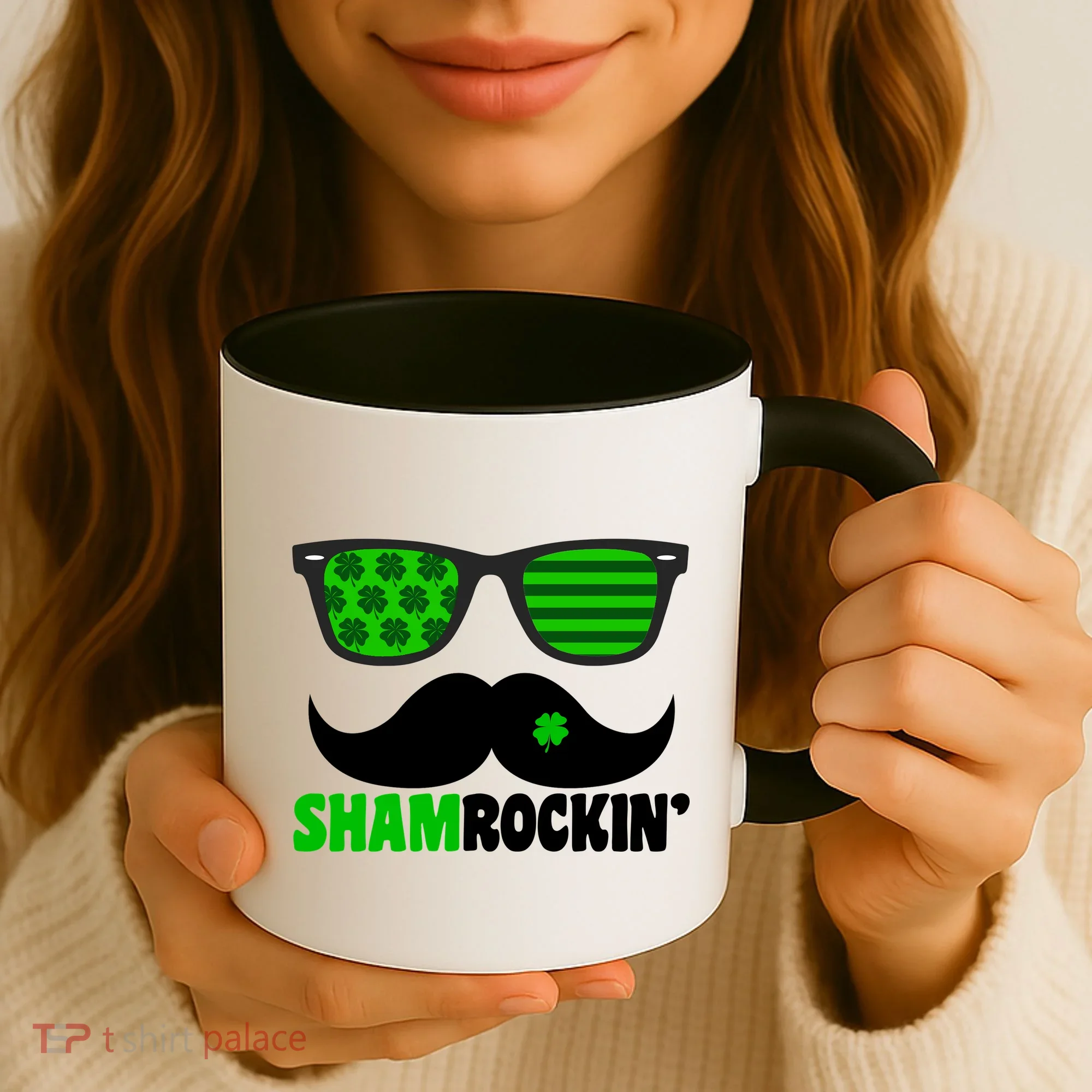 Shamrockin' Mustach Glasses Shamrock Coffee Mug