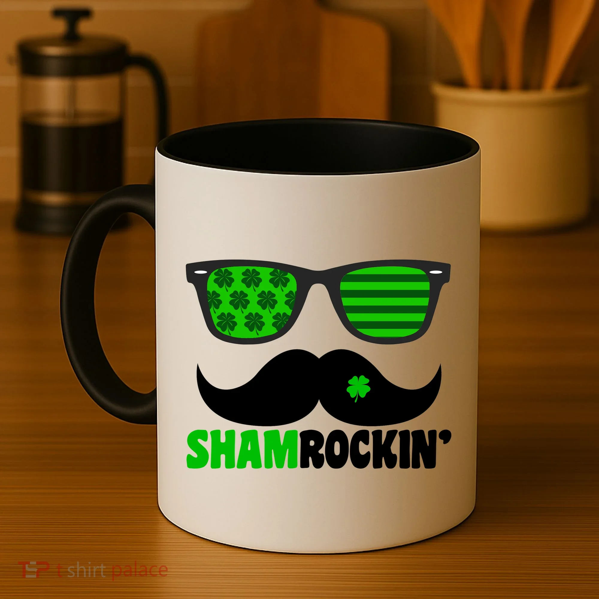 Shamrockin' Mustach Glasses Shamrock Coffee Mug