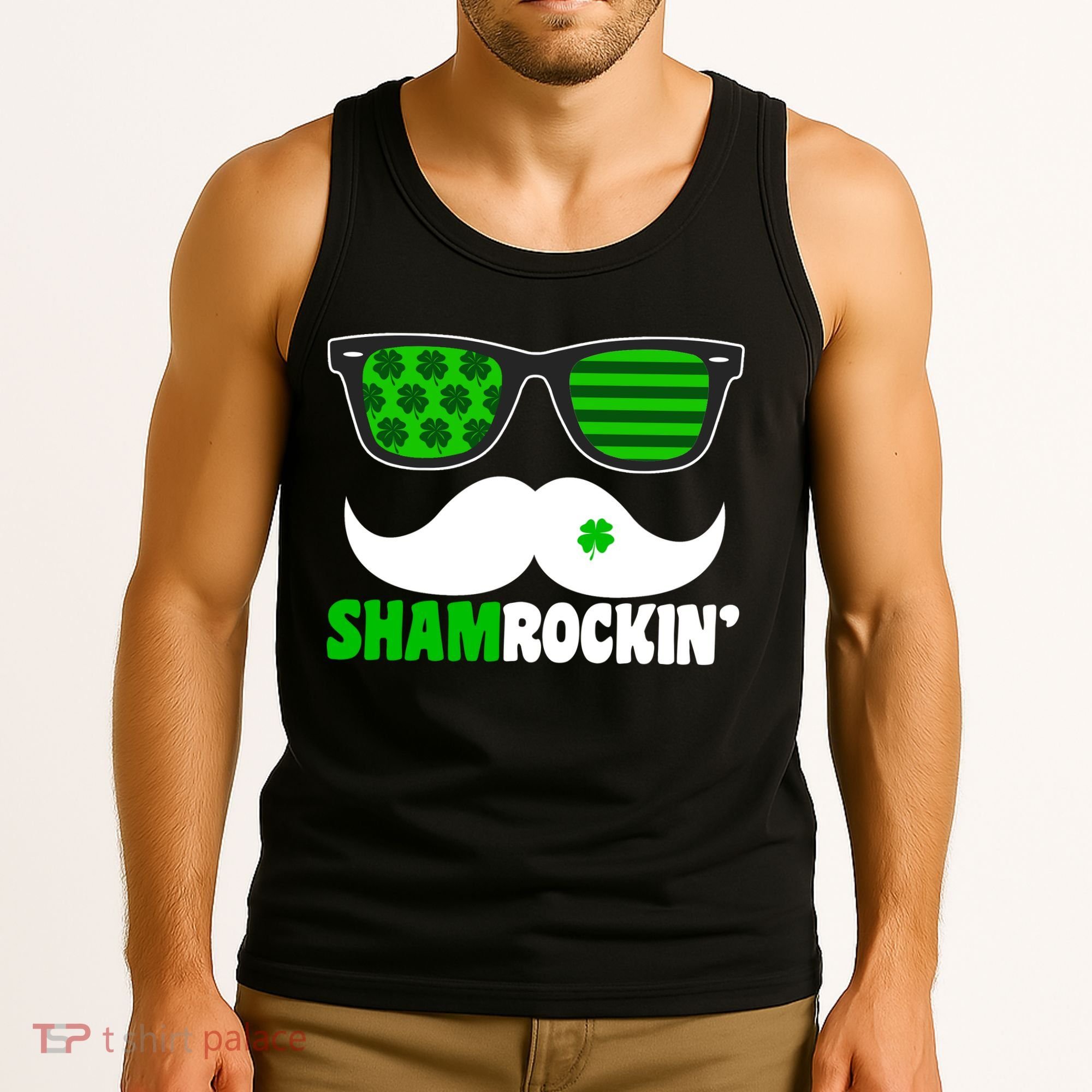 Shamrockin' Mustach Glasses Shamrock Tank Top