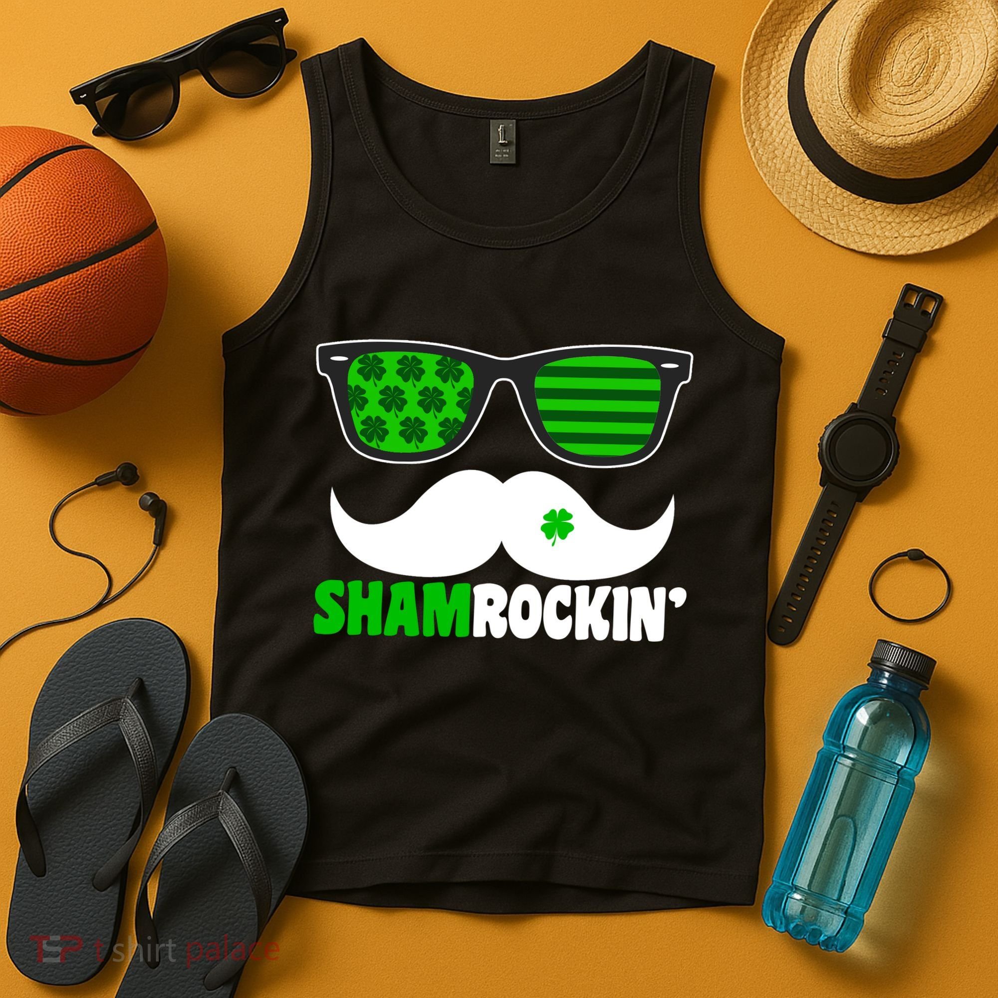Shamrockin' Mustach Glasses Shamrock Tank Top