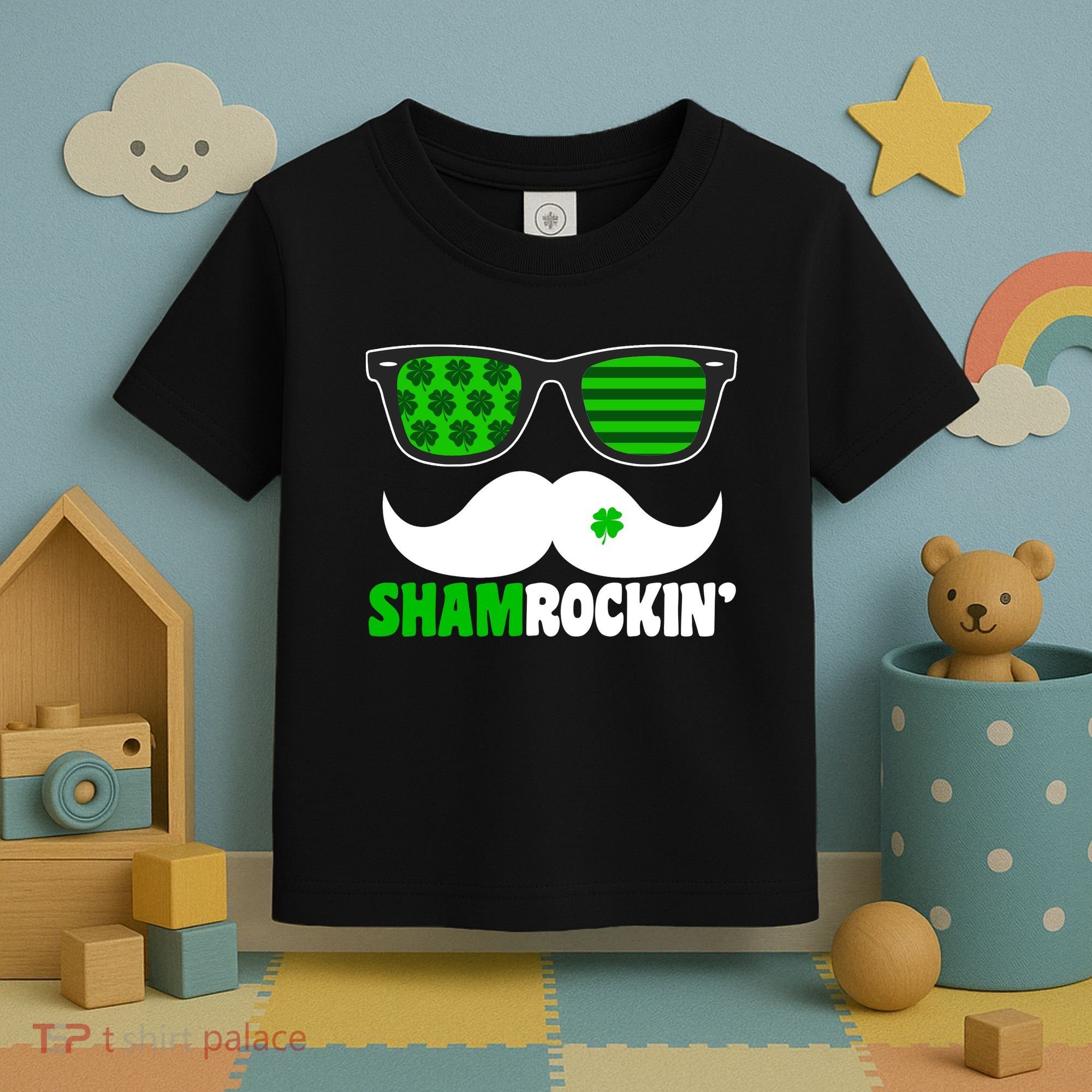 Shamrockin' Mustach Glasses Shamrock Toddler T-Shirt
