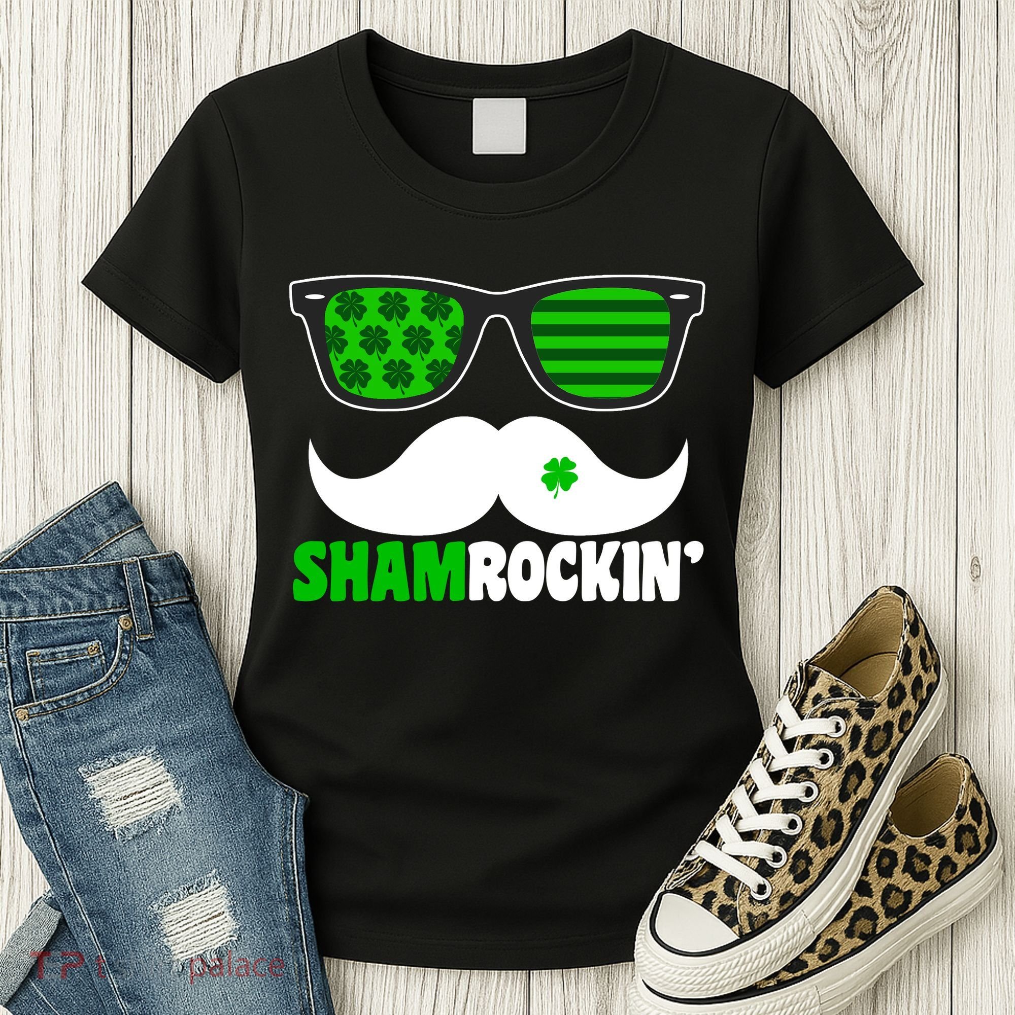 Shamrockin' Mustach Glasses Shamrock Women's T-Shirt