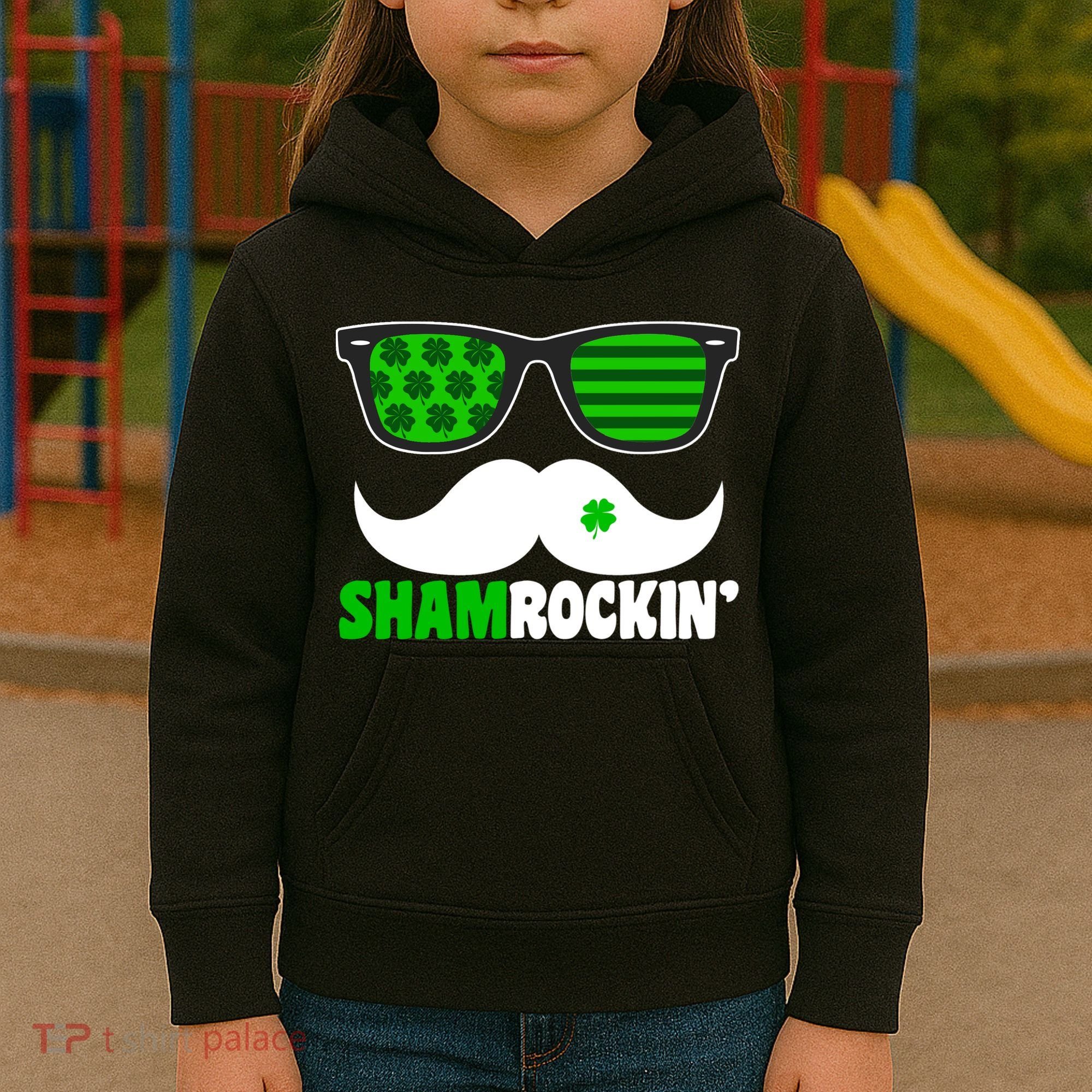 Shamrockin' Mustach Glasses Shamrock Kids Hoodie
