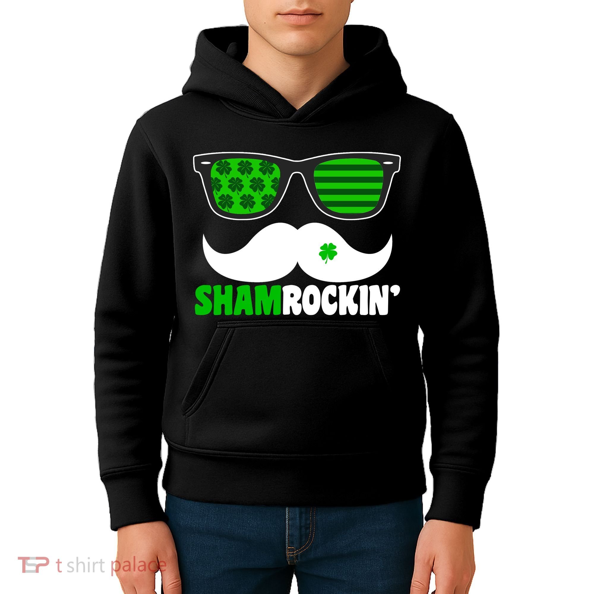 Shamrockin' Mustach Glasses Shamrock Kids Hoodie