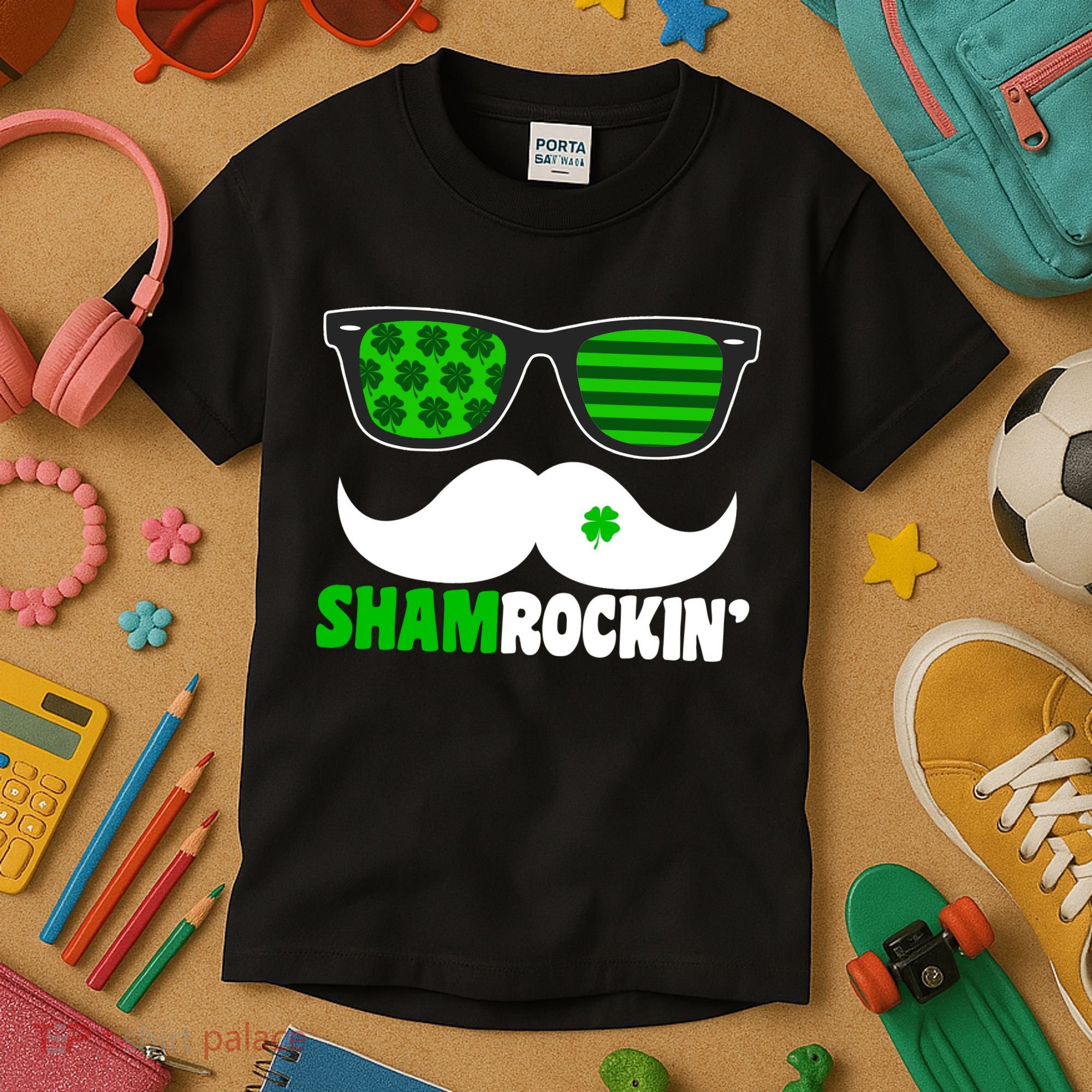 Shamrockin' Mustach Glasses Shamrock Kids T-Shirt