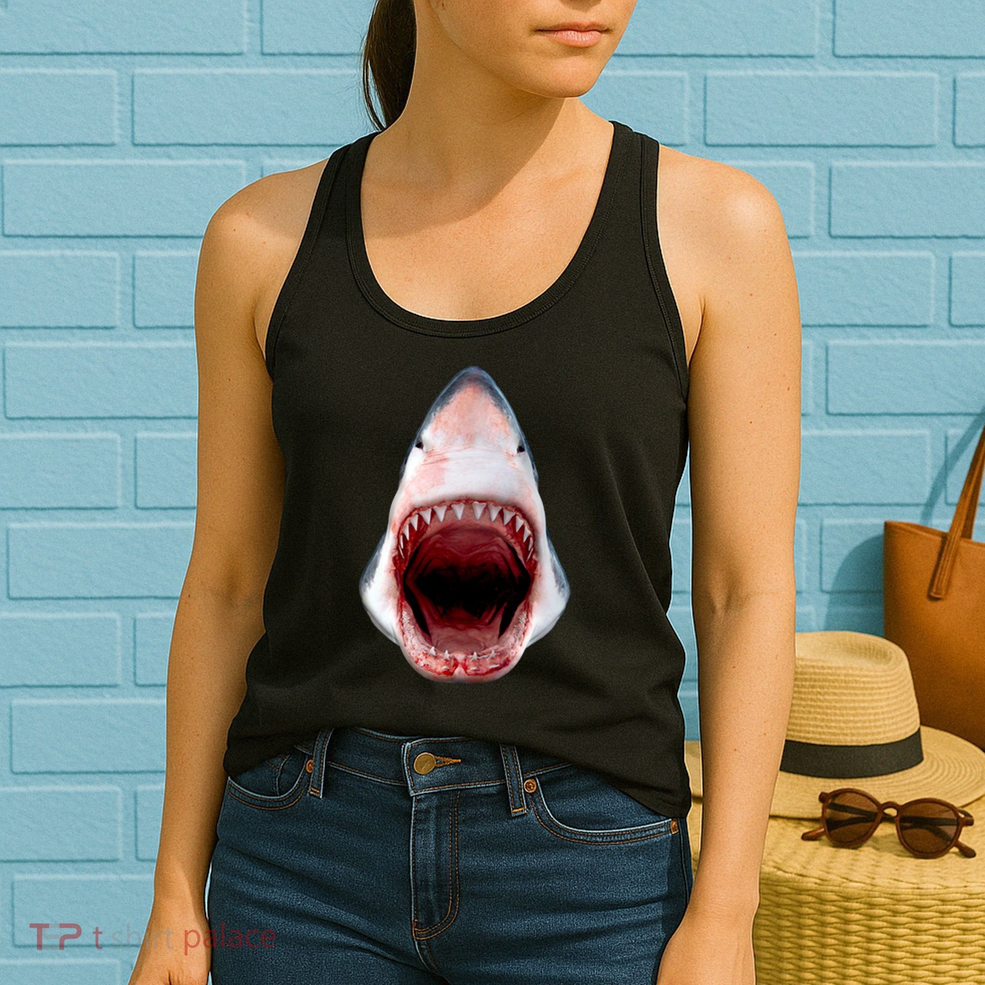 Shark Bite Close Up 3D Women's Tank Top