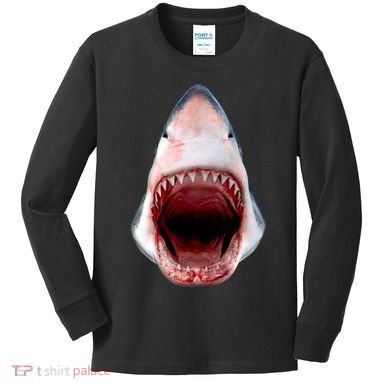 Shark Bite Close Up 3D Kids Long Sleeve Shirt