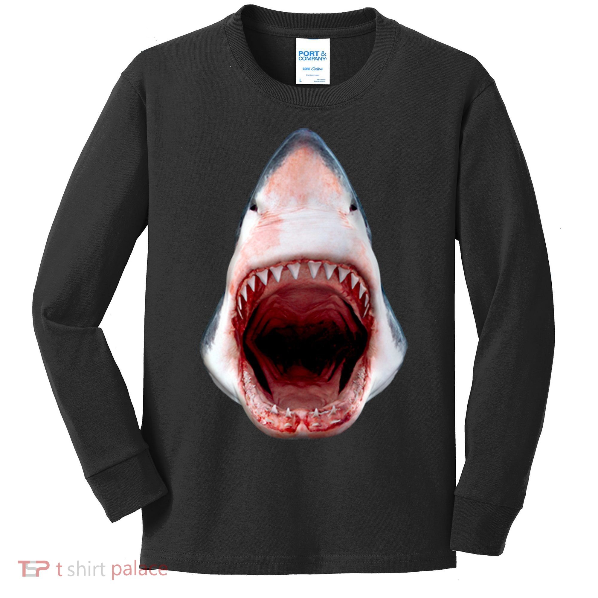 Shark Bite Close Up 3D Kids Long Sleeve Shirt