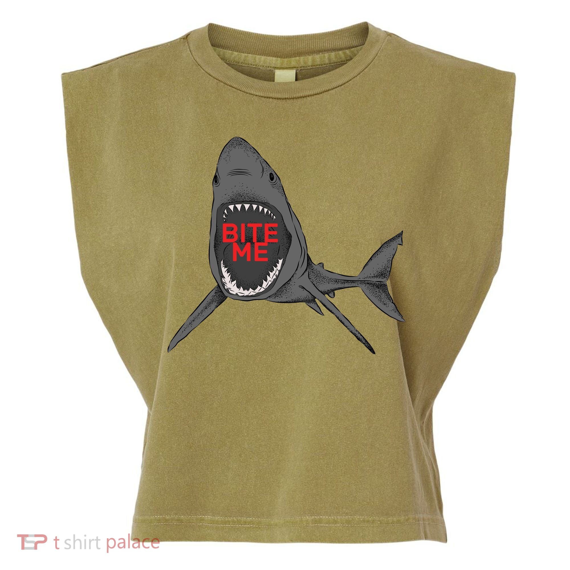 Shark Bite Me Garment-Dyed Women's Muscle Tee