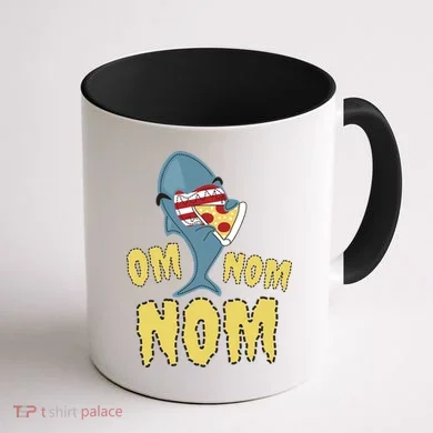 Shark Eating Pizza Om Nom Nom Coffee Mug back