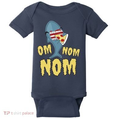 Shark Eating Pizza Om Nom Nom Baby Bodysuit