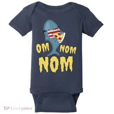 Shark Eating Pizza Om Nom Nom Baby Bodysuit