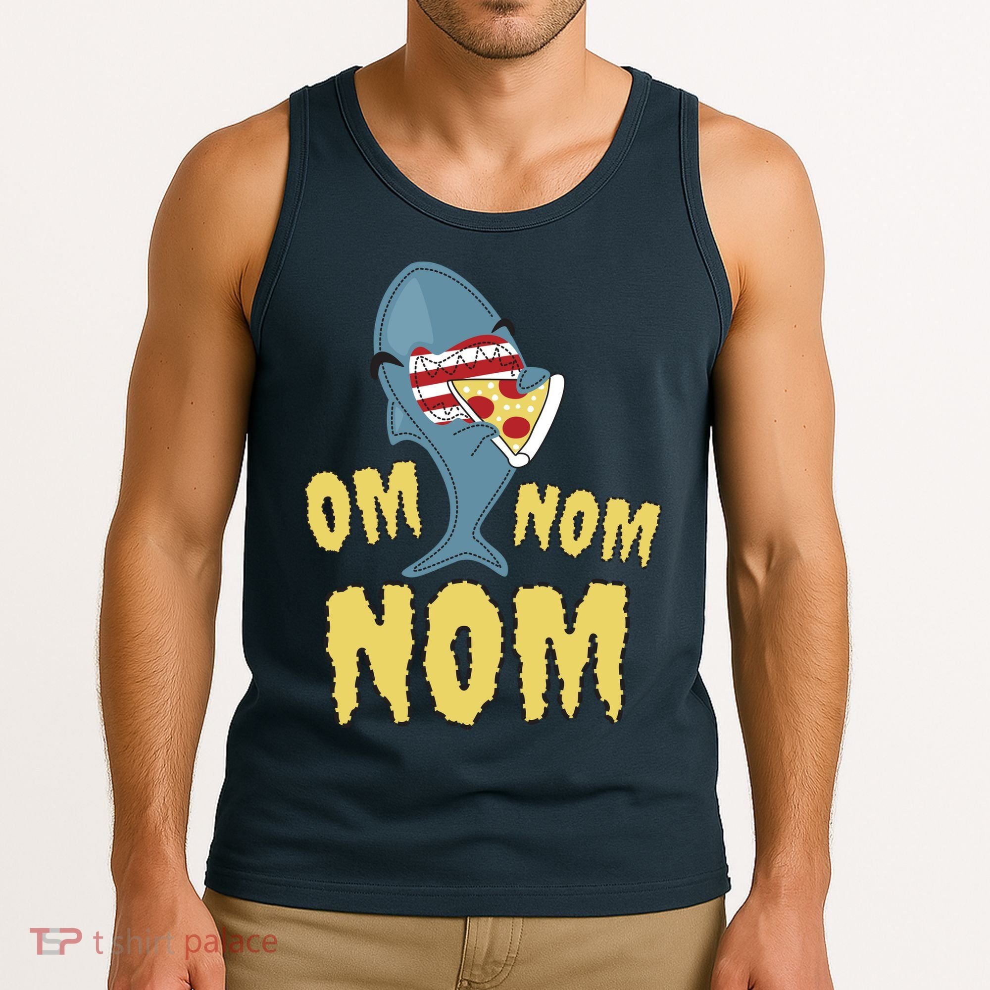 Shark Eating Pizza Om Nom Nom Tank Top