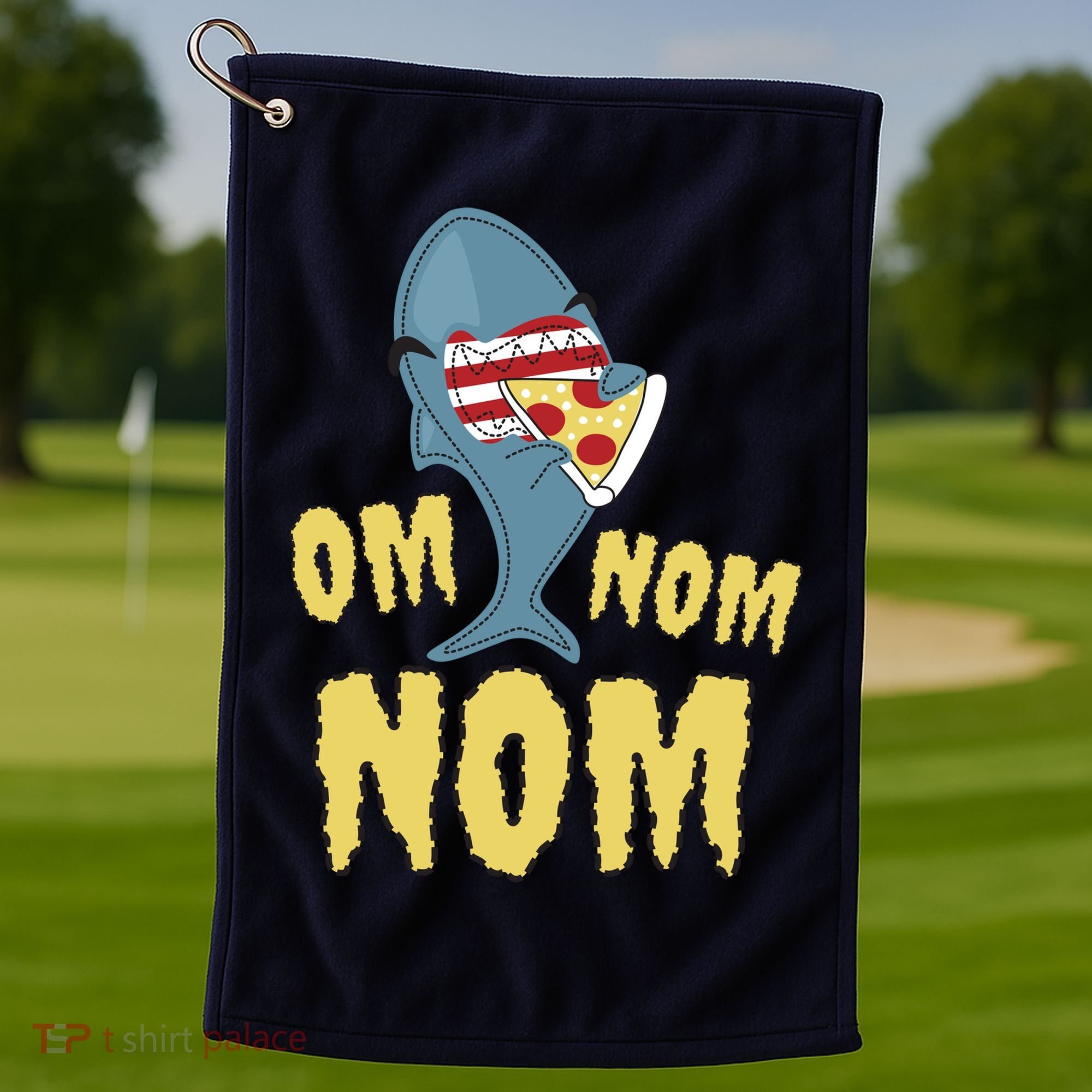 Shark Eating Pizza Om Nom Nom Golf Towel