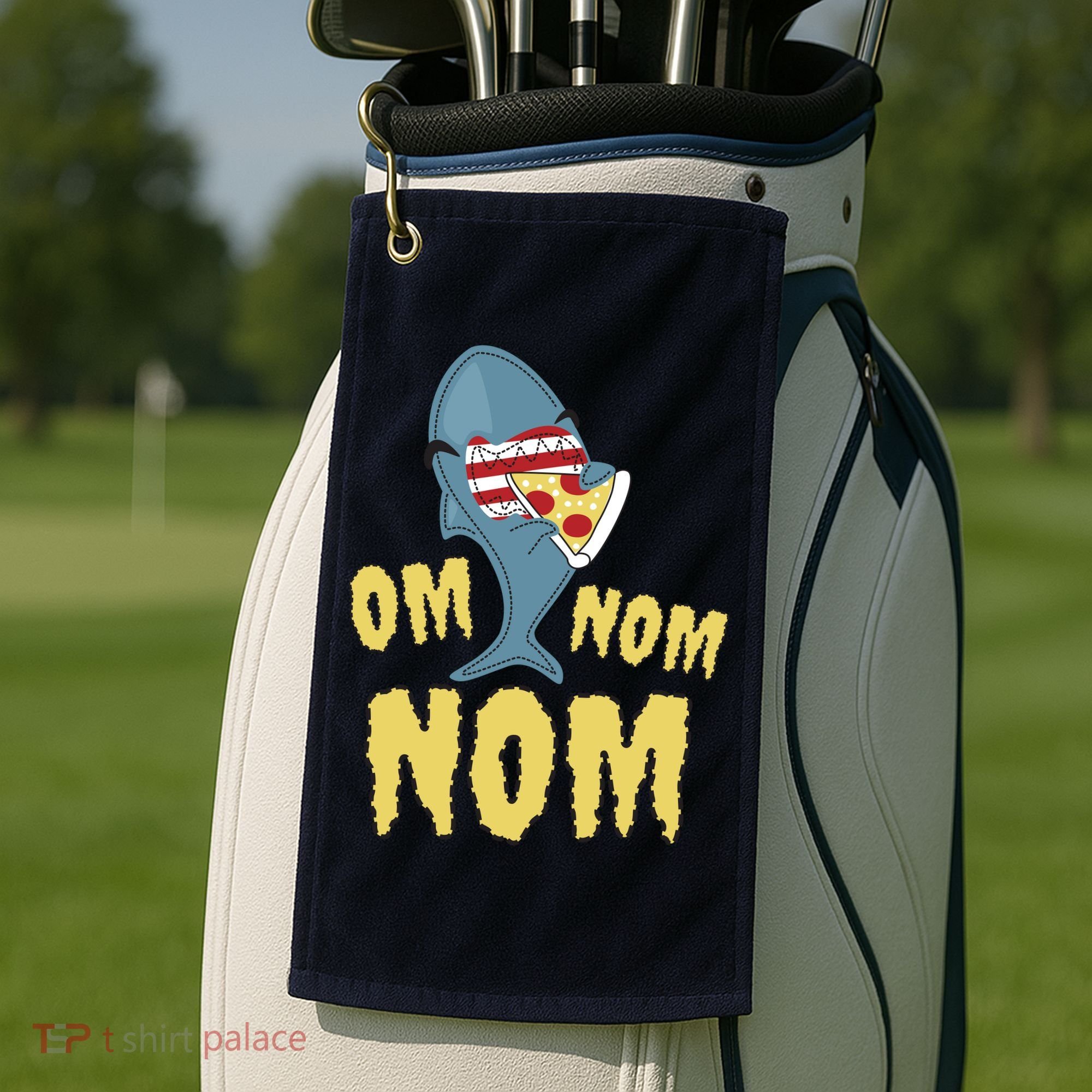 Shark Eating Pizza Om Nom Nom Golf Towel