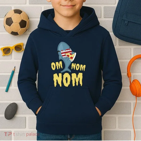 Shark Eating Pizza Om Nom Nom Kids Hoodie