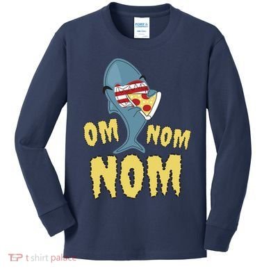 Shark Eating Pizza Om Nom Nom Kids Long Sleeve Shirt
