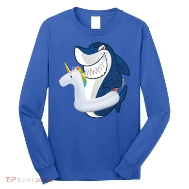 Shark Unicorn Float Pool Party Long Sleeve Shirt