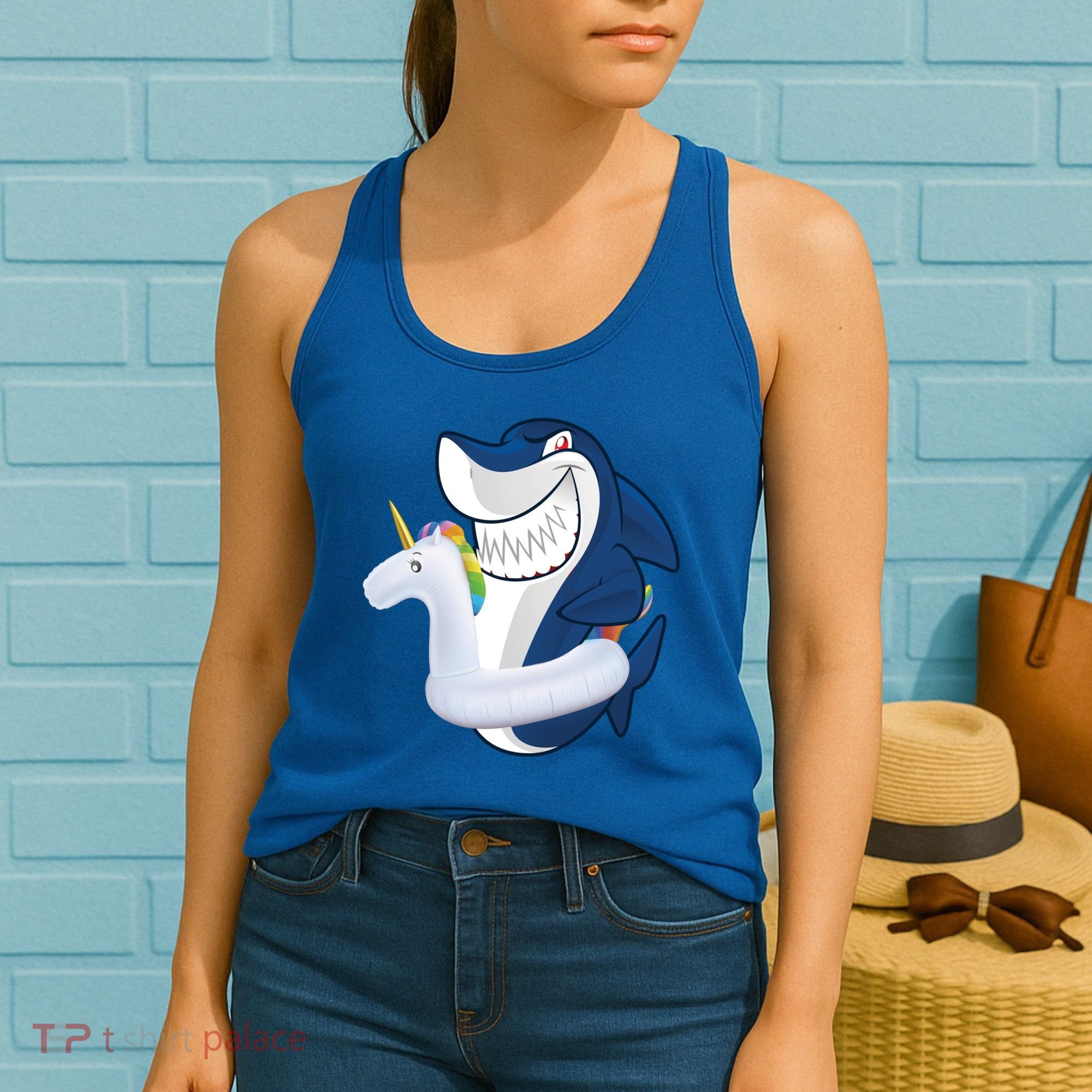 Shark Unicorn Float Pool Party Women's Tank Top