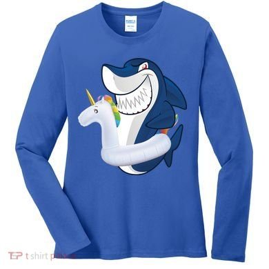 Shark Unicorn Float Pool Party Women's Long Sleeve Shirt