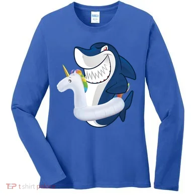 Shark Unicorn Float Pool Party Women's Long Sleeve Shirt