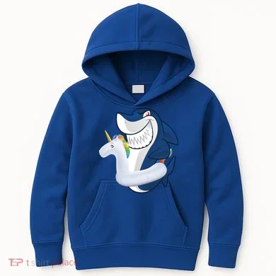 Shark Unicorn Float Pool Party Kids Hoodie