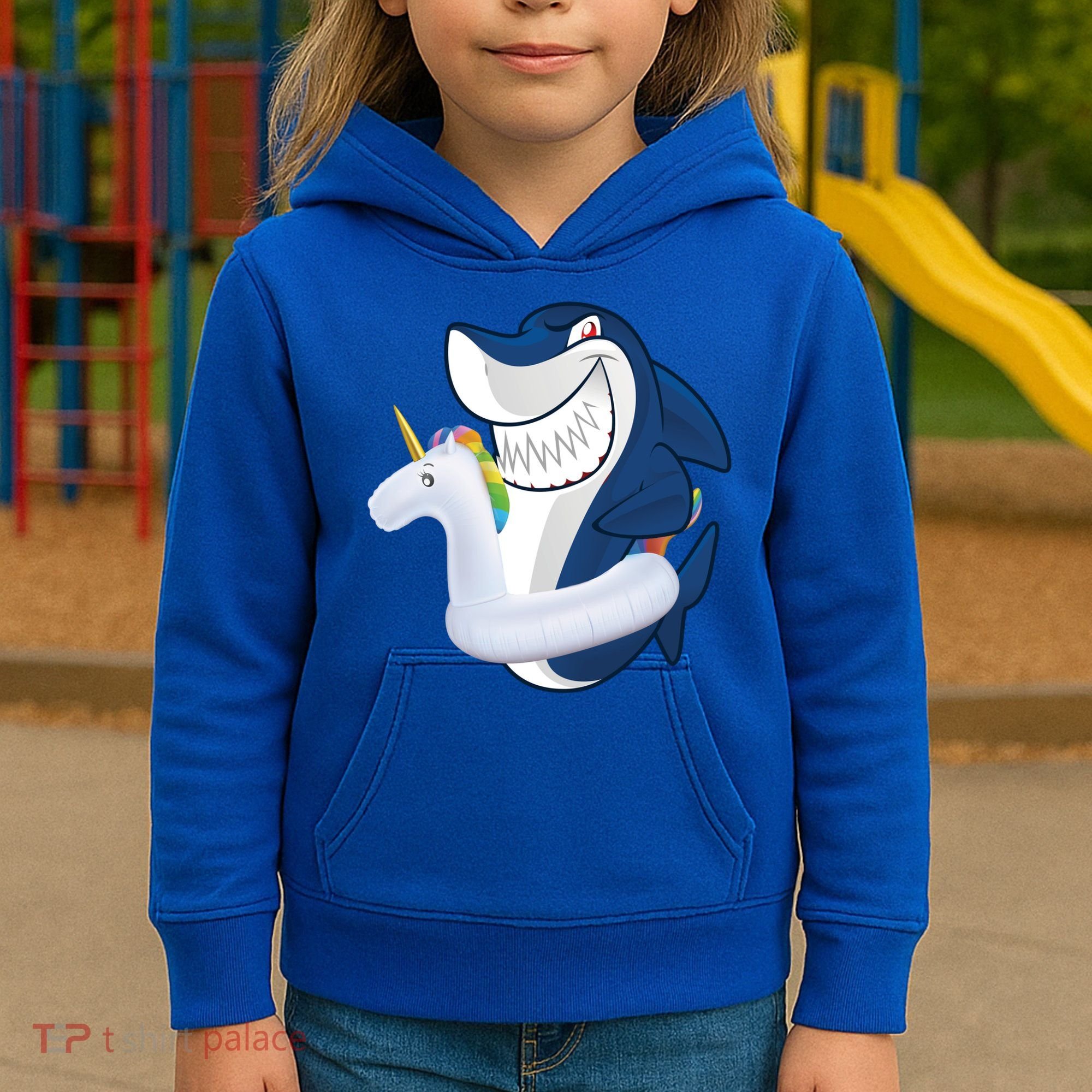 Shark Unicorn Float Pool Party Kids Hoodie