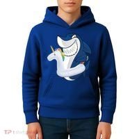 Shark Unicorn Float Pool Party Kids Hoodie thumb 4
