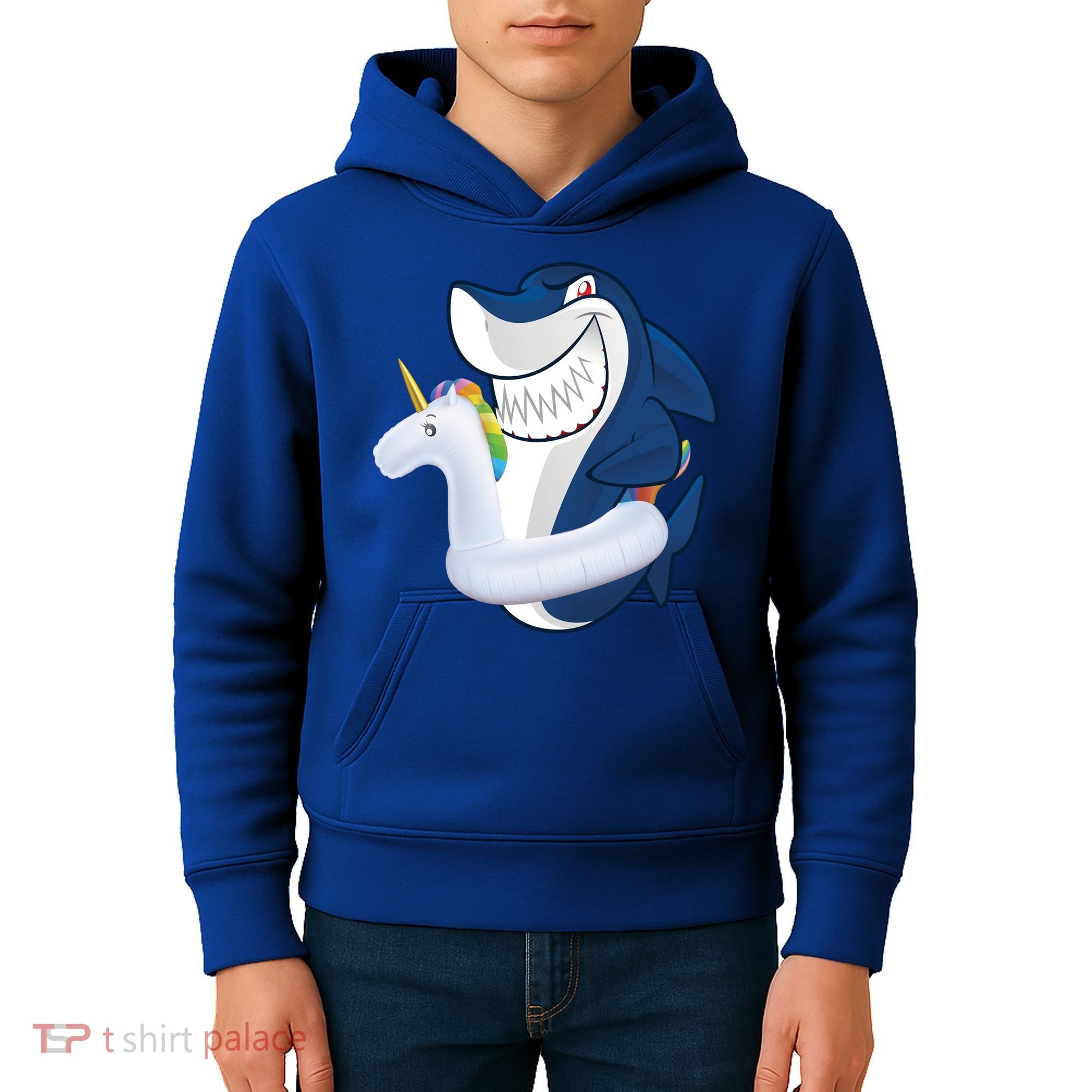 Shark Unicorn Float Pool Party Kids Hoodie