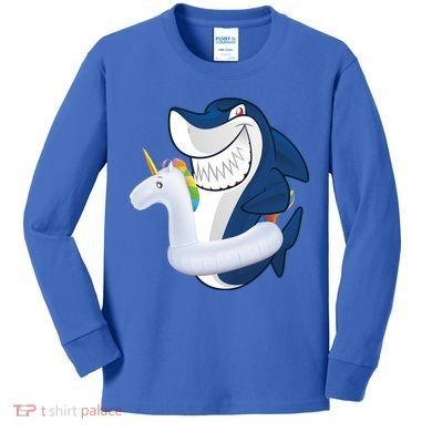 Shark Unicorn Float Pool Party Kids Long Sleeve Shirt