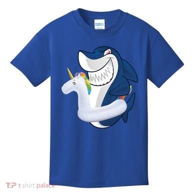 Shark Unicorn Float Pool Party Kids T-Shirt