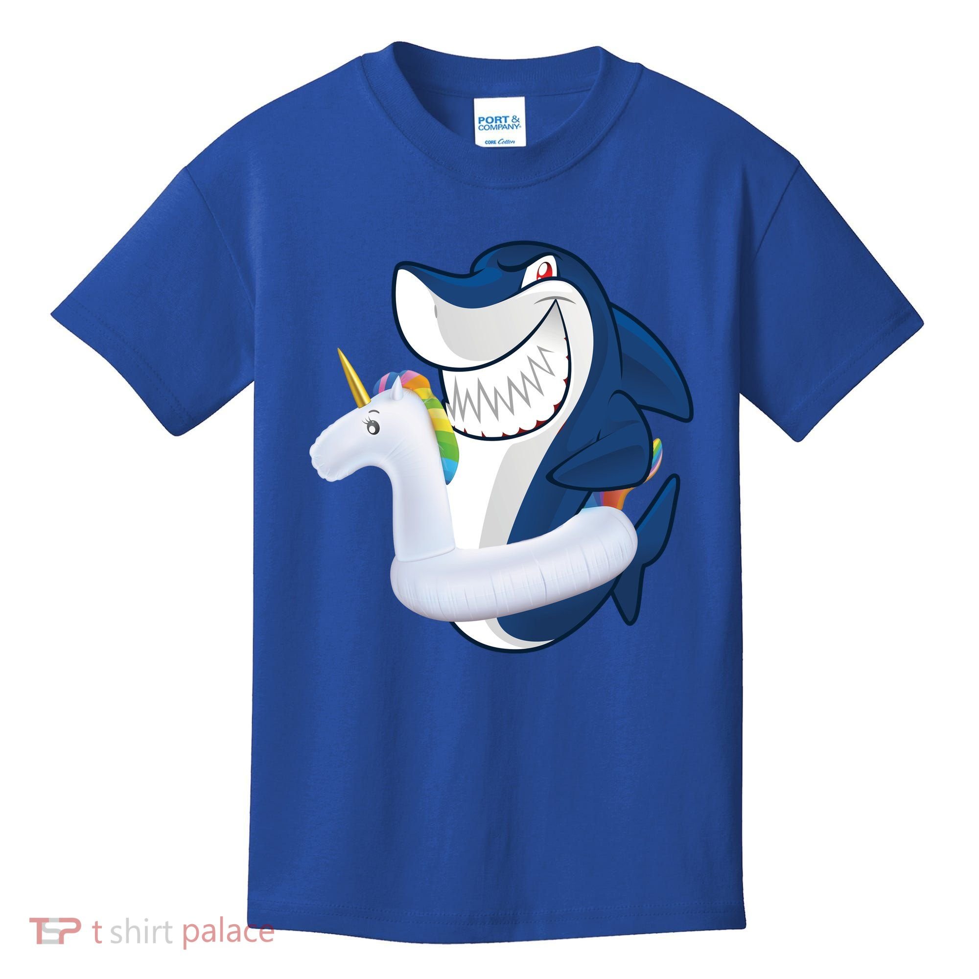 Shark Unicorn Float Pool Party Kids T-Shirt