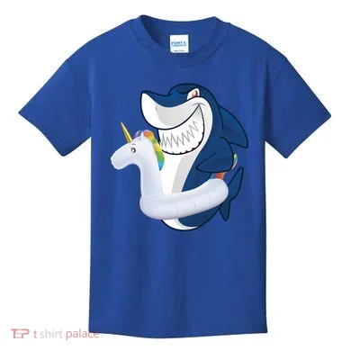 Shark Unicorn Float Pool Party Kids T-Shirt